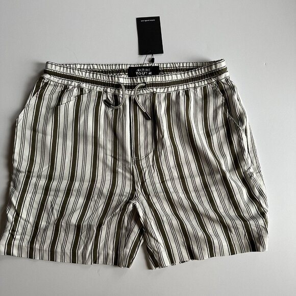 NATIVE YOUTH Other - NATIVE YOUTH Olive Green/ Cream Farrell Striped Shorts
